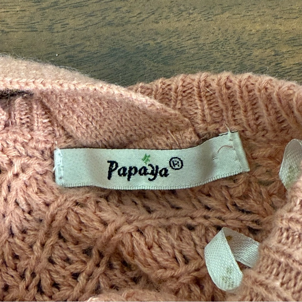 Papaya Pink Textured Knit Sweater M Long Sleeve Crisscross Back Fall Winter - Picture 5 of 7